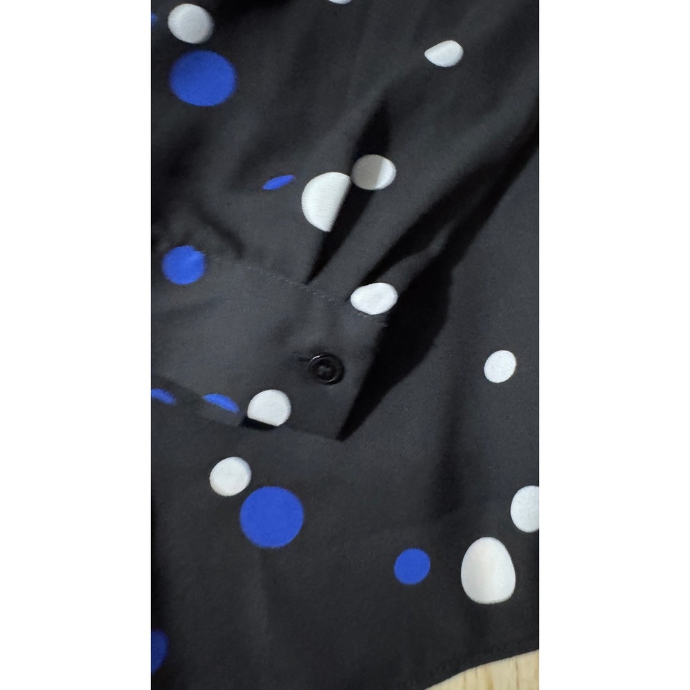 Talbots‎ Woman Petites XP Polka Dot V-Neck Blouse Black Blue White Long Sleeve - Picture 3 of 7